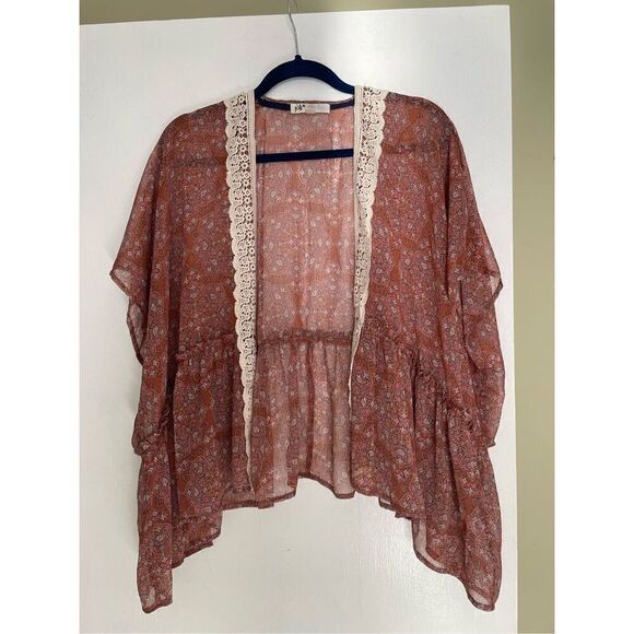 JOLT Crochet Trim Kimono, Size Small - Picture 2 of 6